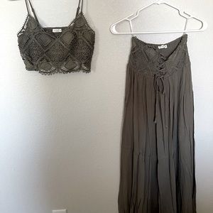 Olive Crop and Maxi Skirt Set